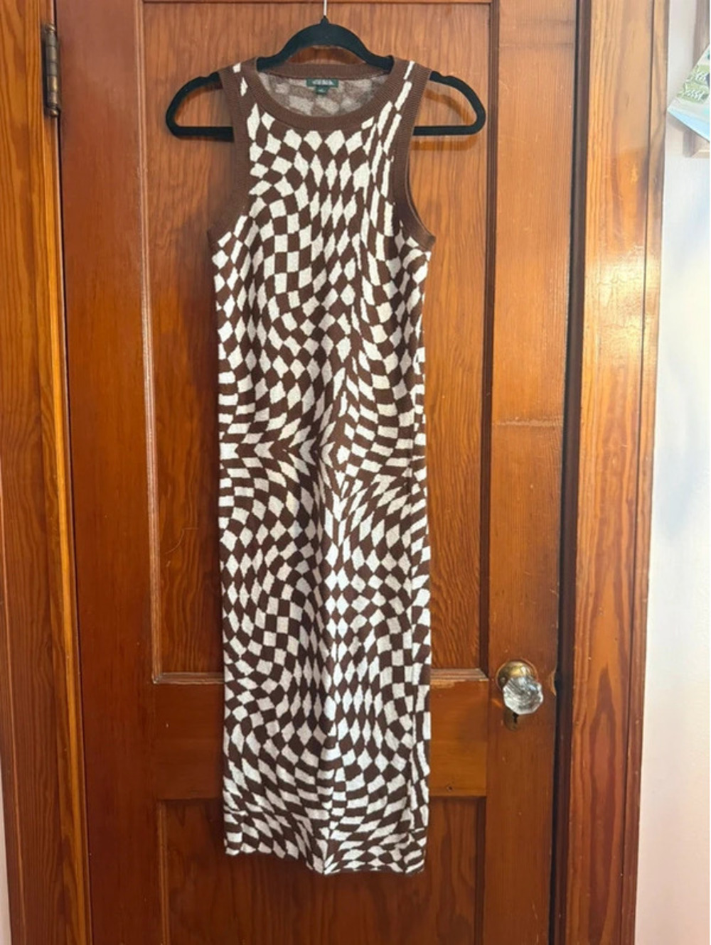 Wild Fable Women’s Sweater Midi Dress Size Small Brown Cream Checkerboard Knit